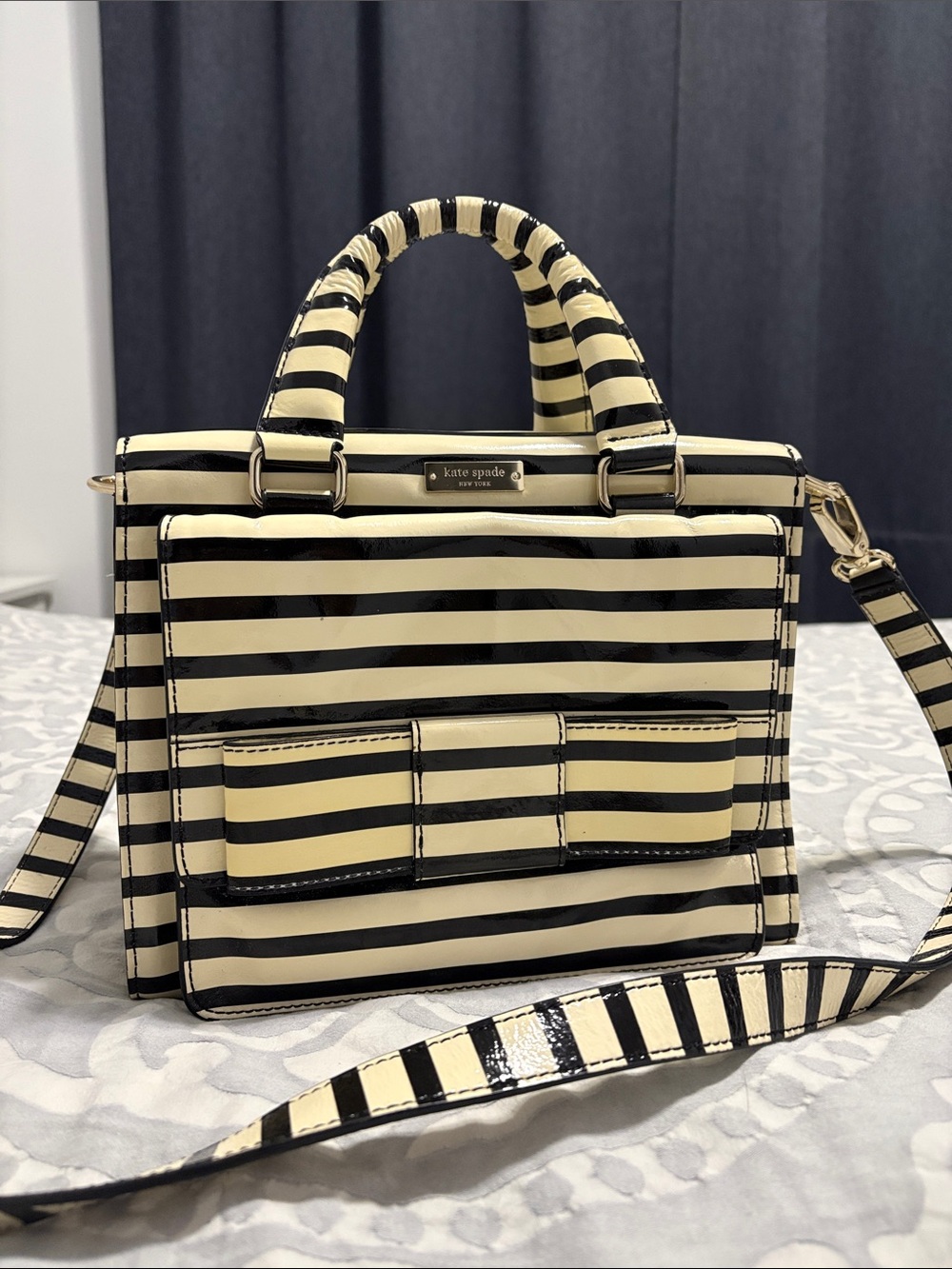 Kate Spade New York Bow Bridge Little Kennedy Striped Satchel Bag